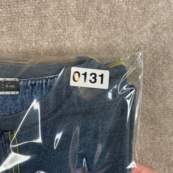 DUR ESCAPE LAND Denim Look TShirt Yellow Stitching L Mens Casual Short Sleeve - Picture 12 of 12